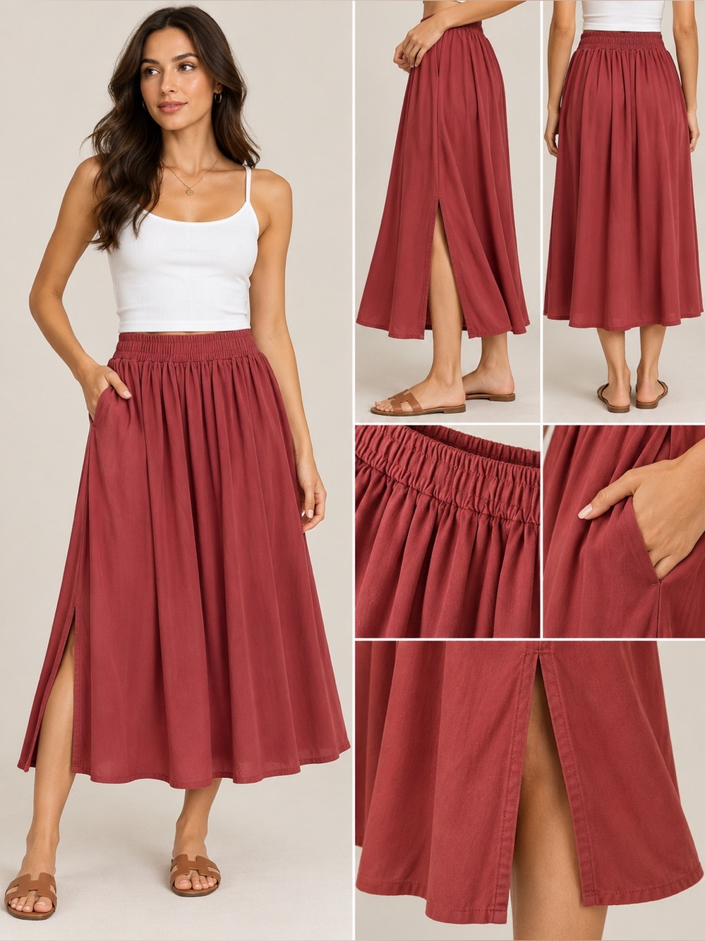 Forever 21 Contemporary Dusty Rose Flowy Midi Skirt Size L
